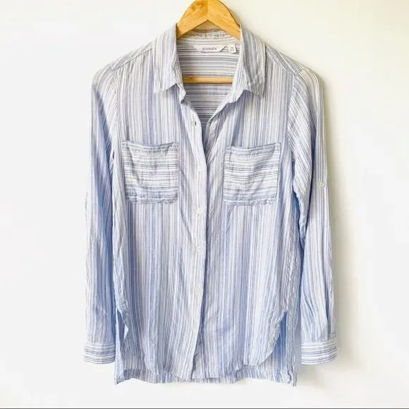 ATHLETA MICRO STRIPE PENINSULA BLUE WHITE TOP - Picture 3 of 8